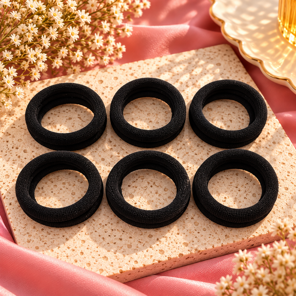The99Jewel Set of 12 Soft Black Hair Rubber Bands for Women & Girls
