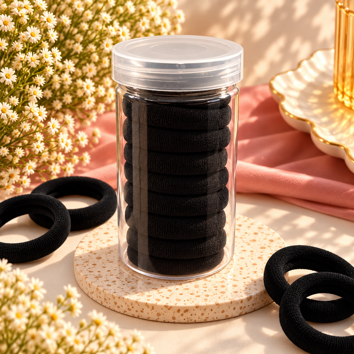 The99Jewel Set of 12 Soft Black Hair Rubber Bands for Women & Girls