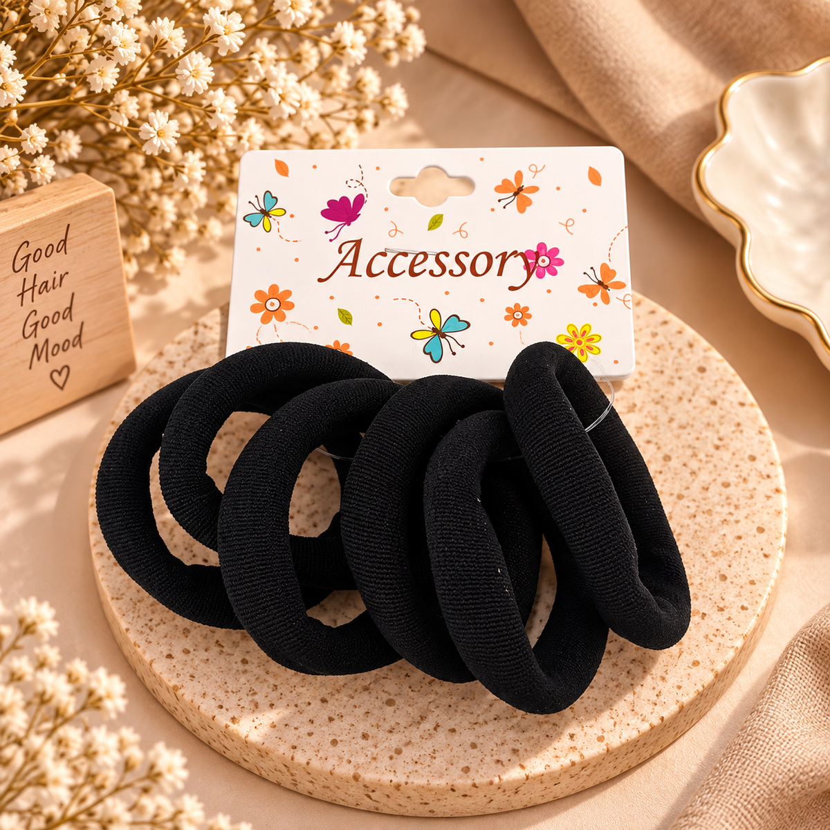 The99Jewel Everyday Hair Rubber Bands Set of 6 in Black for Women & Girls