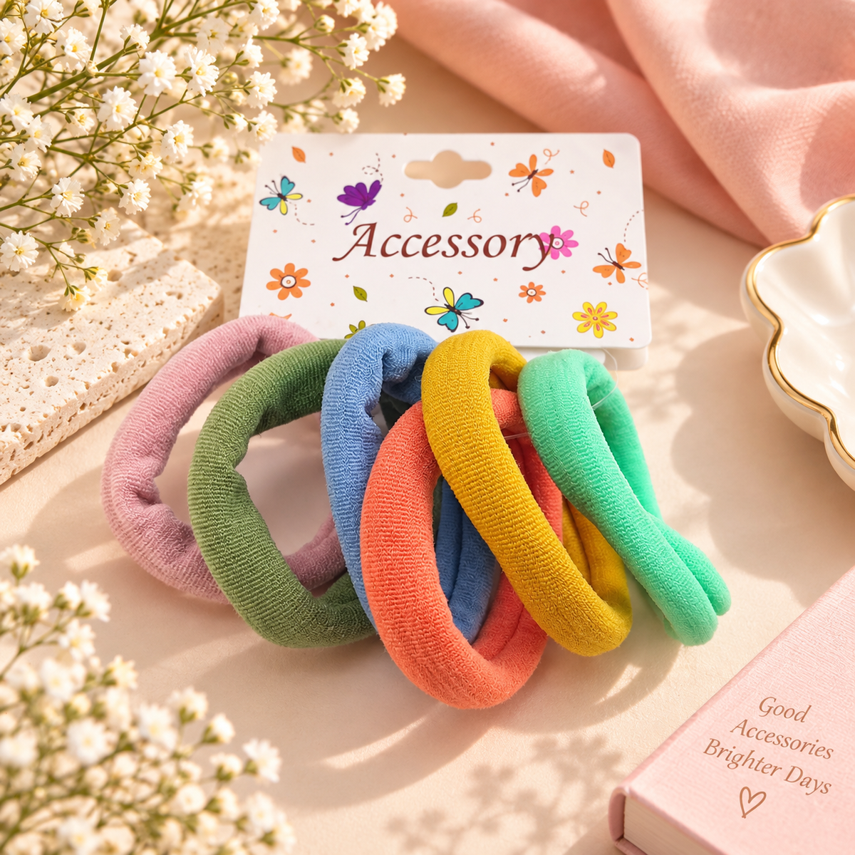 The99Jewel Everyday Hair Rubber Bands Set of 6 in Multicolor for Women & Girls