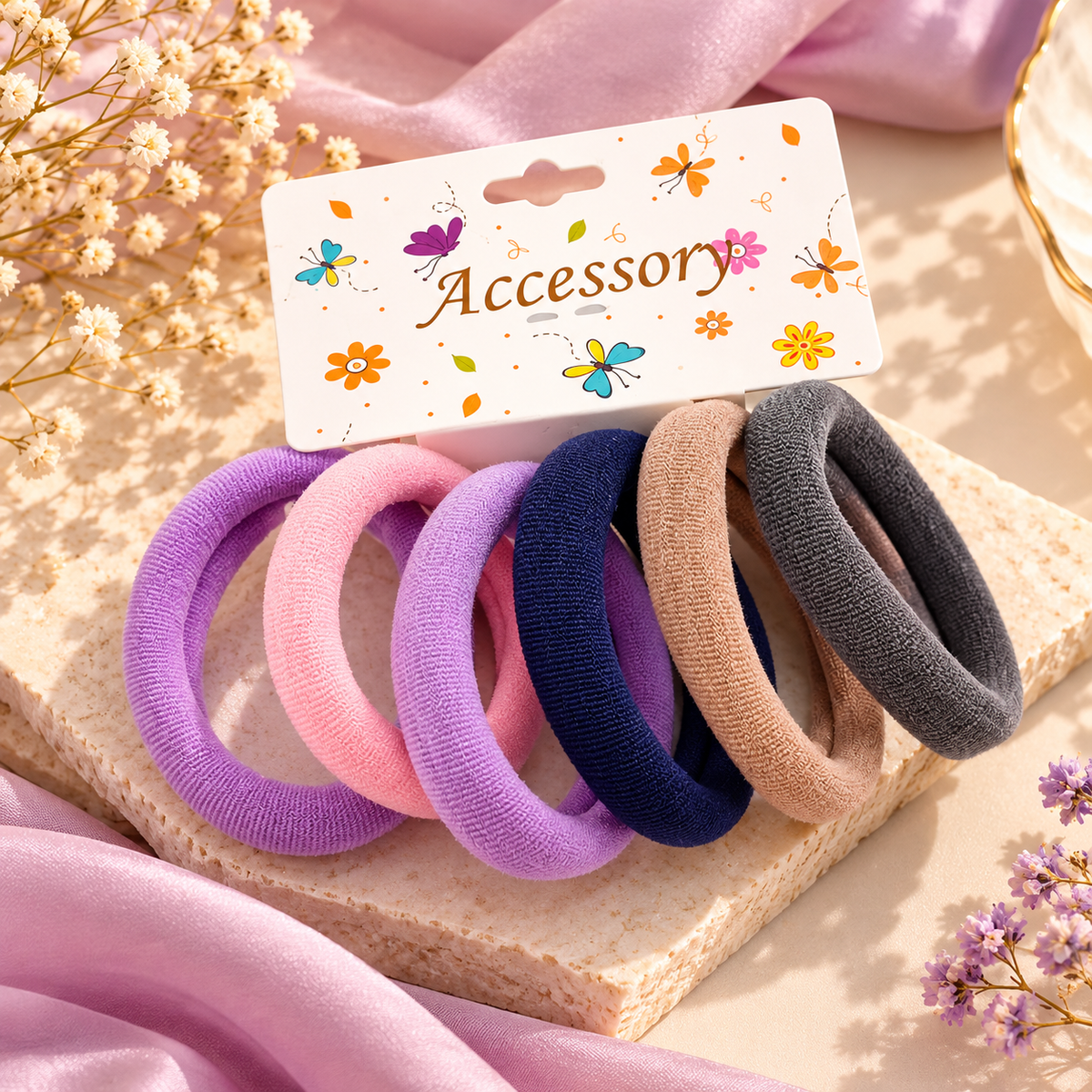 The99Jewel Everyday Hair Rubber Bands Set of 6 in Multicolor for Women & Girls