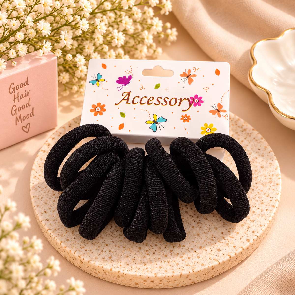 The99Jewel Cute Black Small Hair Rubber Bands Set of 12 for Girls & Women