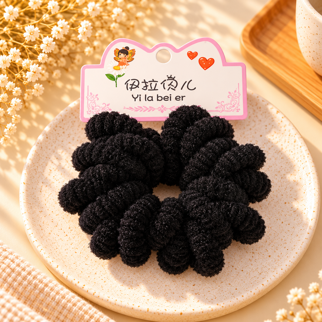 The99Jewel Cute Kids Hair Rubber Bands Set | 12 Pieces Soft Black Mini Hair Ties