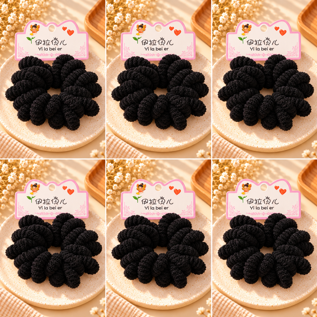 The99Jewel Cute Kids Hair Rubber Bands Set | 12 Pieces Soft Black Mini Hair Ties
