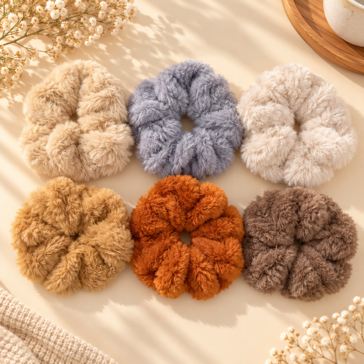 The99Jewel Cozy Furry Scrunchies for Girls & Women | 6 Pieces Cute Hair Tie Set