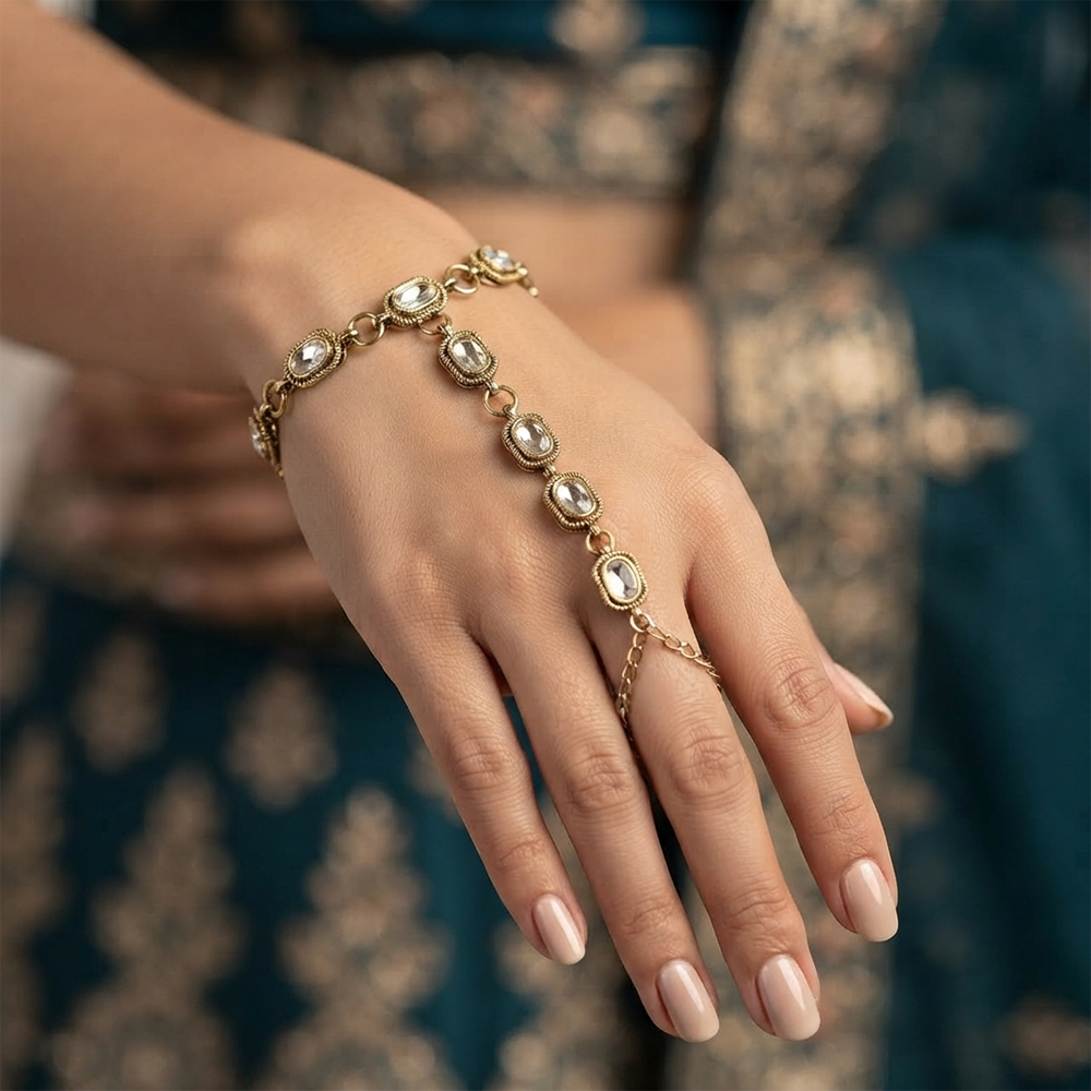 The99Jewel Gold Plated Kundan Stone Hath Panja Traditional Hand Jewellery  for Women 