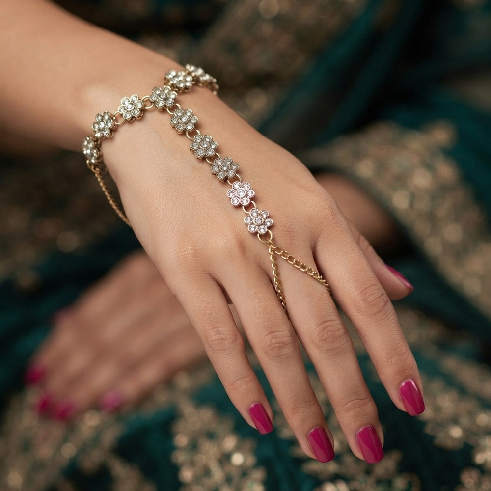 The99Jewel Gold Plated Kundan Stone Hath Panja Traditional Hand Jewellery  for Women
