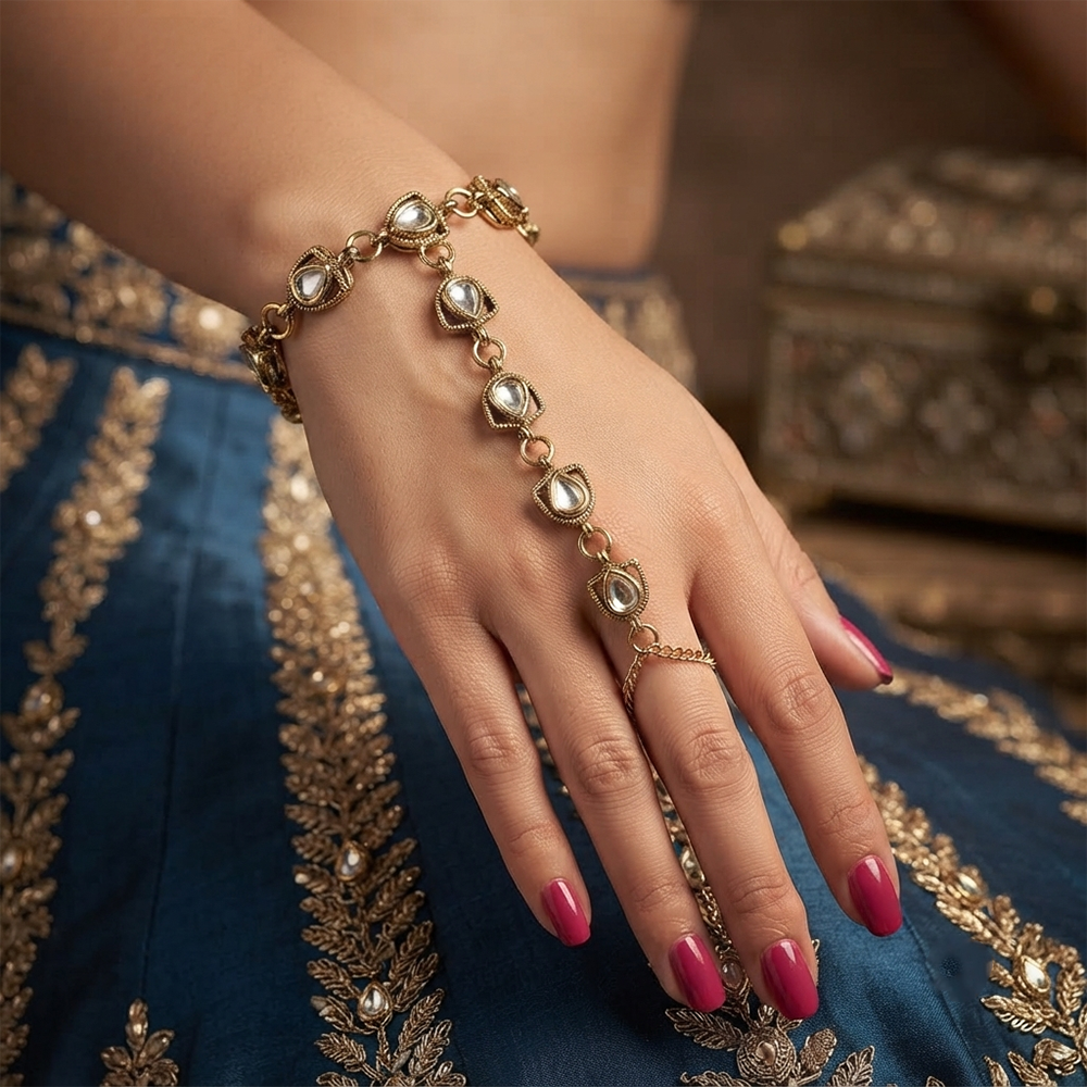 The99Jewel Gold Plated Kundan Stone Hath Panja Traditional Hand Jewellery  for Women 