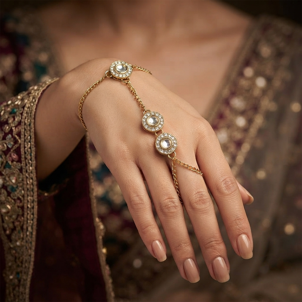 The99Jewel Gold Plated Kundan Stone Hath Panja Traditional Hand Jewellery  for Women