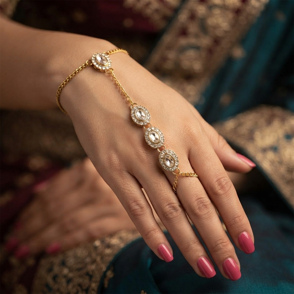 The99Jewel Gold Plated Kundan Stone Hath Panja Traditional Hand Jewellery  for Women 