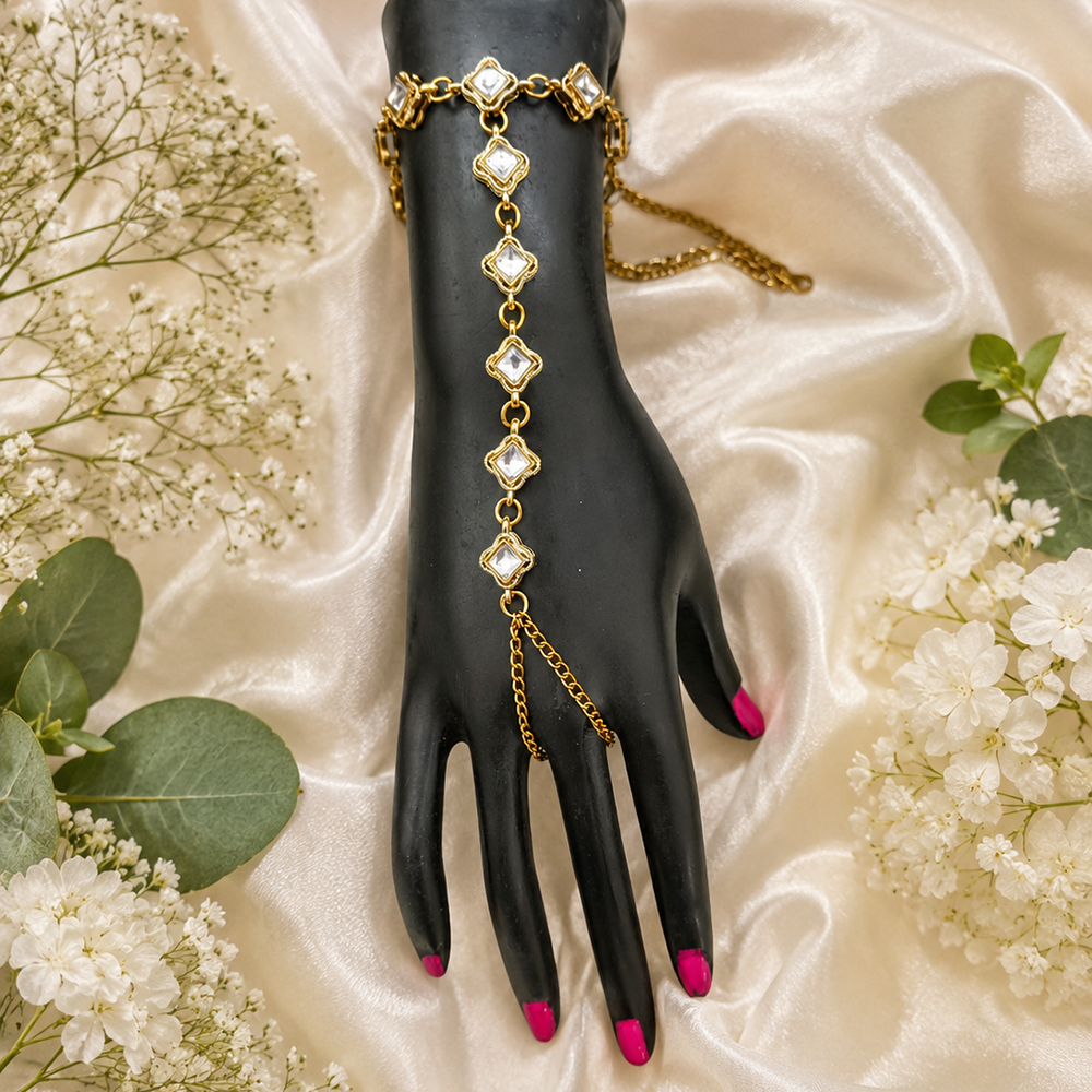The99Jewel Gold Plated Kundan Stone Hath Panja Traditional Hand Jewellery  for Women 