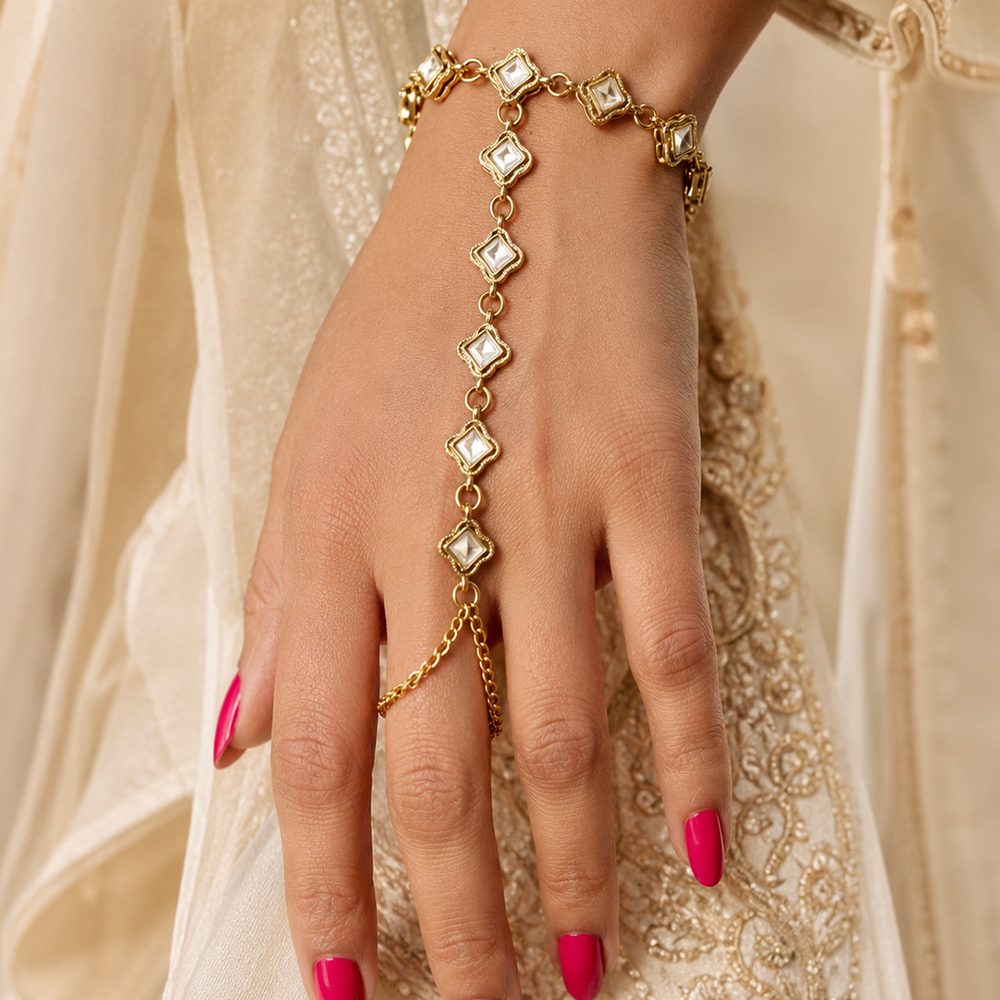 The99Jewel Gold Plated Kundan Stone Hath Panja Traditional Hand Jewellery  for Women