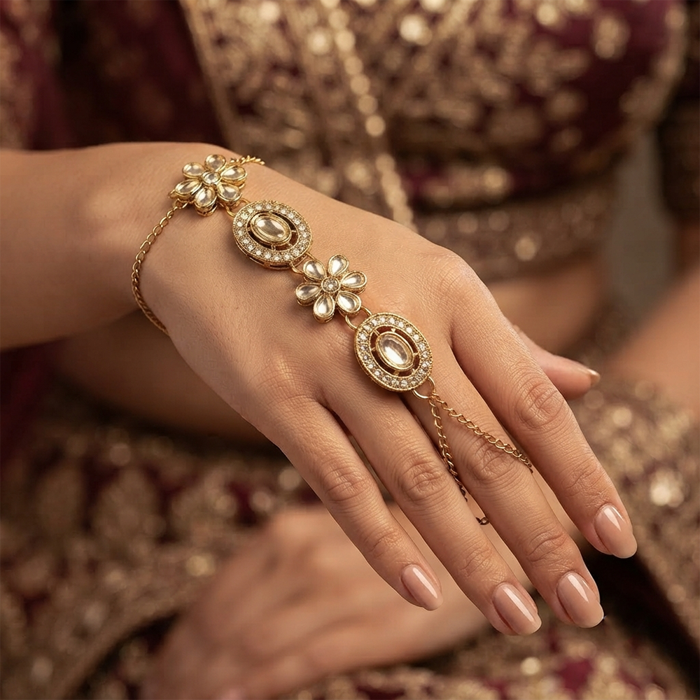 The99Jewel Gold Plated Kundan Stone Hath Panja Traditional Hand Jewellery  for Women