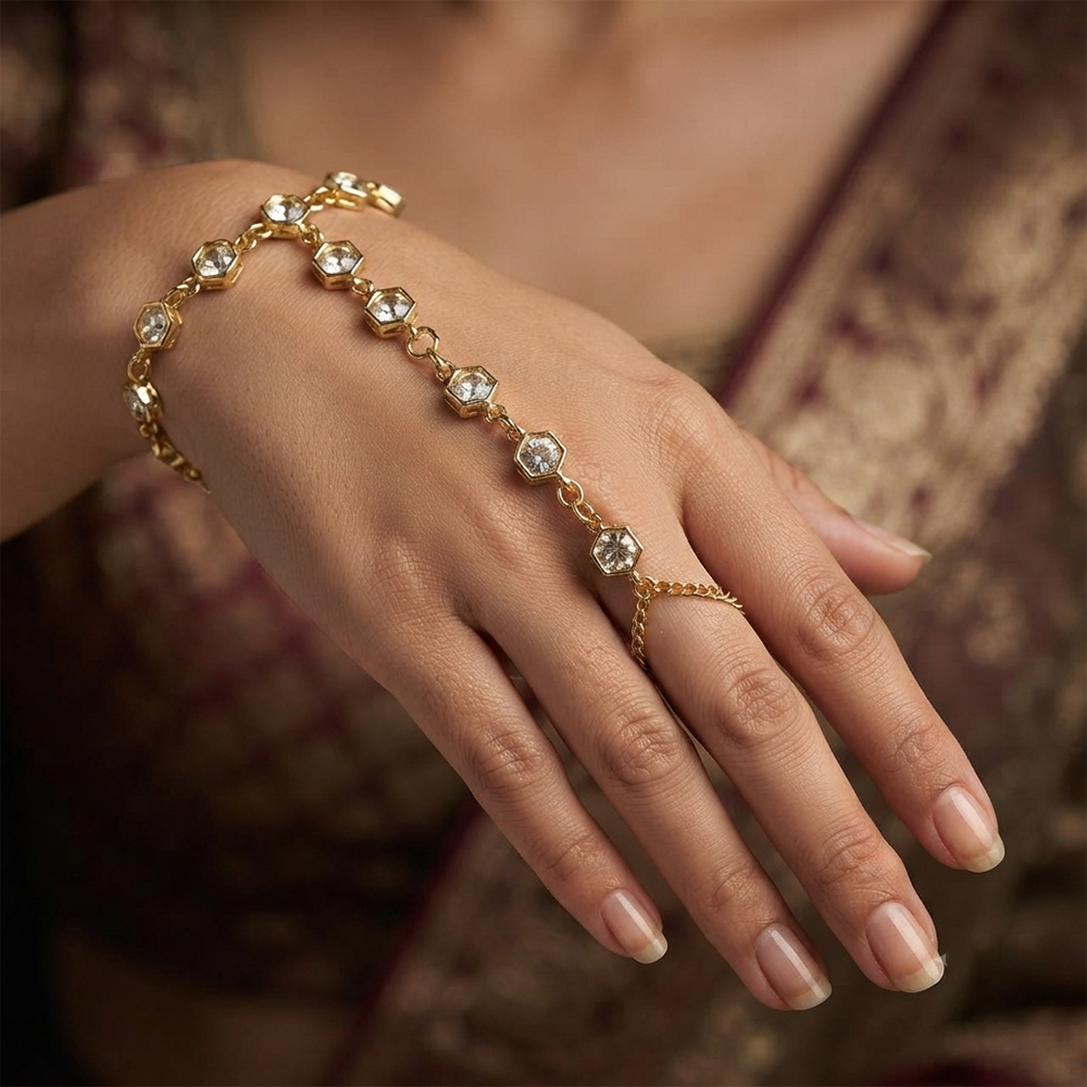 The99Jewel Gold Plated Kundan Stone Hath Panja Traditional Hand Jewellery  for Women