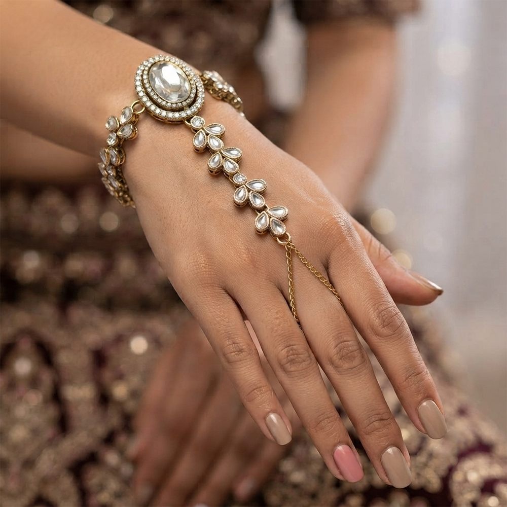 The99Jewel Gold Plated Kundan Stone Hath Panja Traditional Hand Jewellery  for Women 
