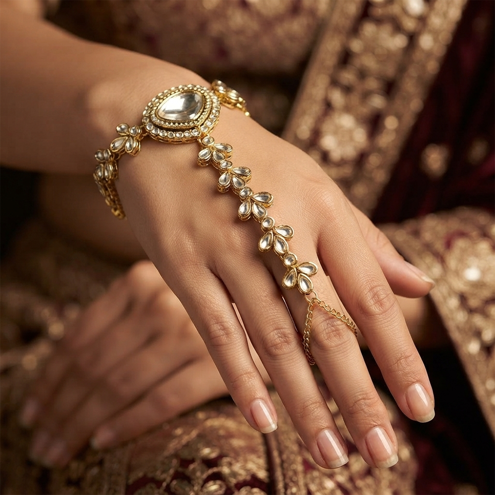 The99Jewel Gold Plated Kundan Stone Hath Panja Traditional Hand Jewellery  for Women 