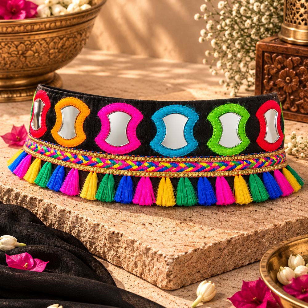The99Jewel Traditional Navratri Mirror Work & Colorful Tassel Embellished Kamarband Waist Belt for Women