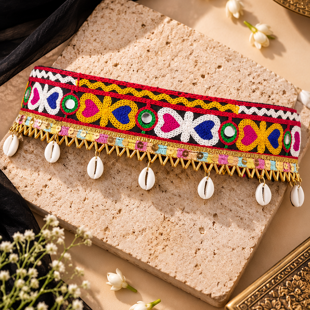The99Jewel Traditional Navratri Mirror Work & Shell Embellished Kamarband Waist Belt for Women