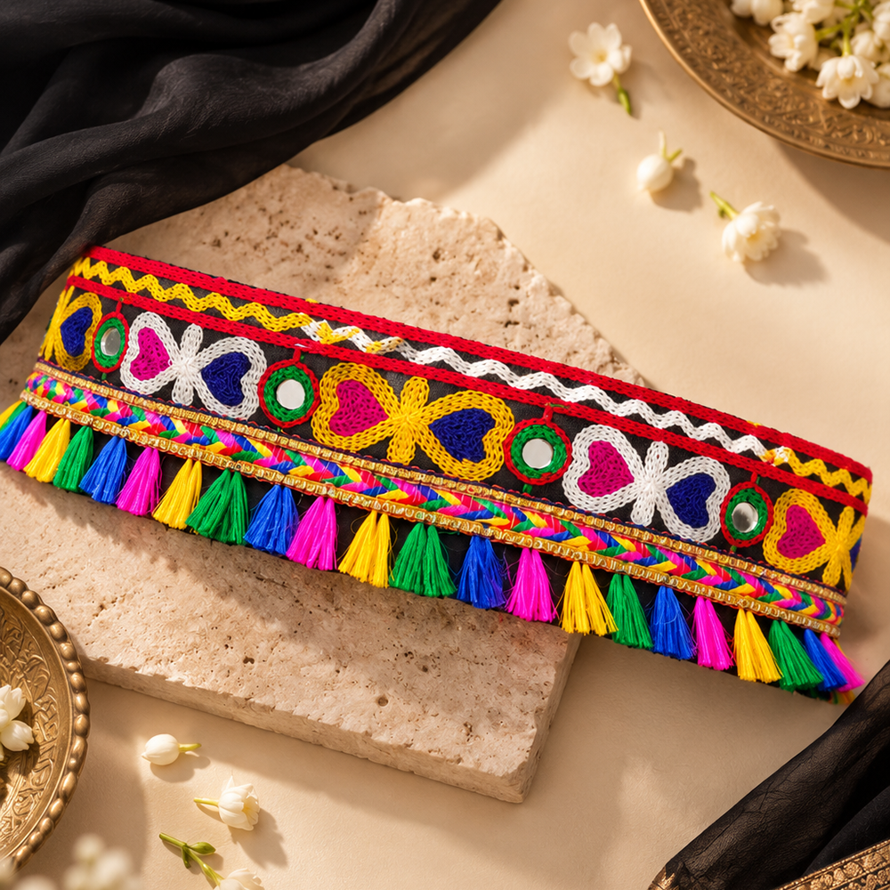 The99Jewel Traditional Navratri Mirror Work & Colorful Tassel Embellished Kamarband Waist Belt for Women
