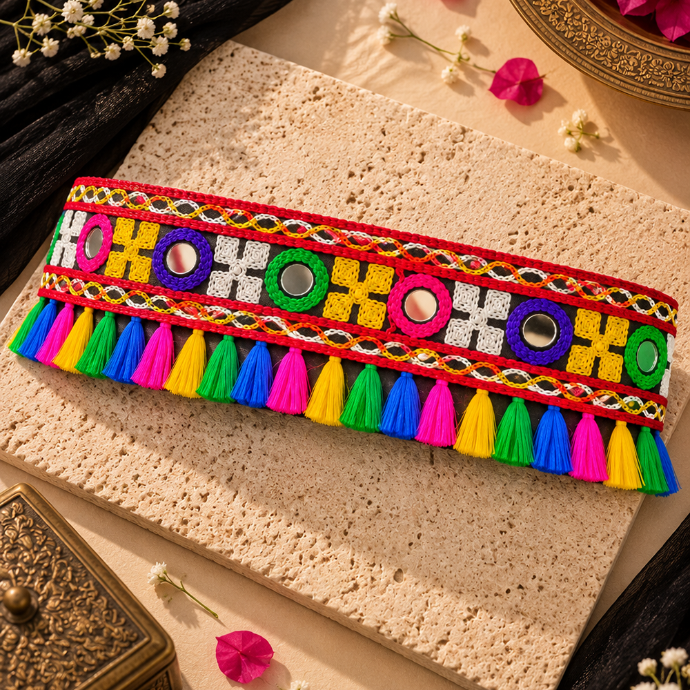 The99Jewel Traditional Navratri Mirror Work & Colorful Tassel Embellished Kamarband Waist Belt for Women