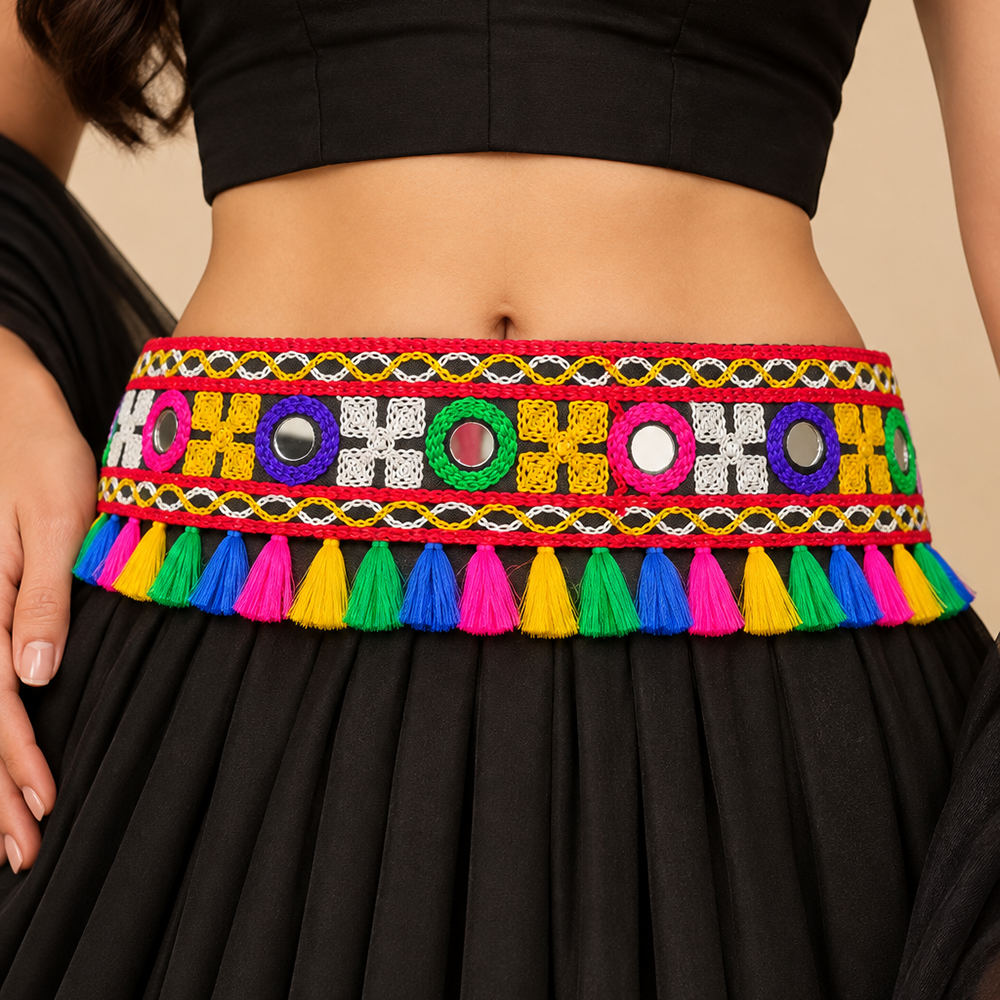 The99Jewel Traditional Navratri Mirror Work & Colorful Tassel Embellished Kamarband Waist Belt for Women