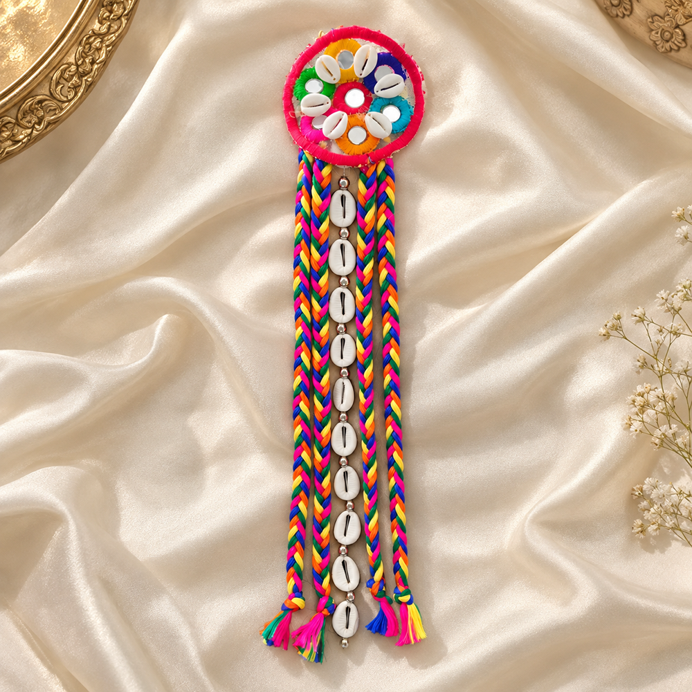 The99Jewel Handcrafted Multi-Color Navratri Hair Choti / Braid Paranda Mirror And Shell Work For Women & Girls