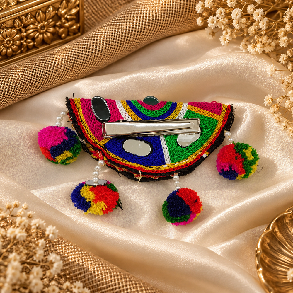 The99Jewel Garba Special Colourful Mirror & Shell Hair Clip for Women
