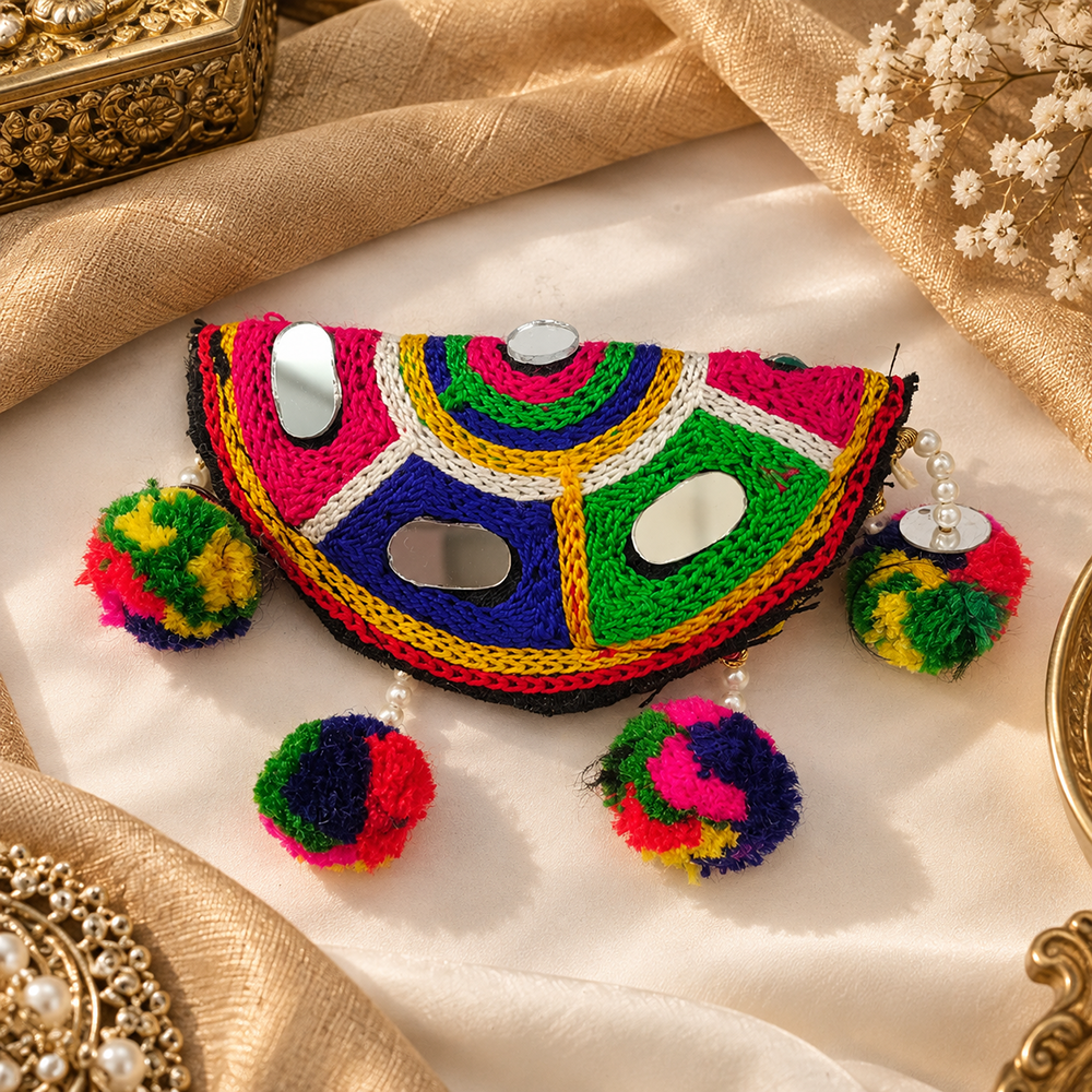 The99Jewel Garba Special Colourful Mirror & Shell Hair Clip for Women