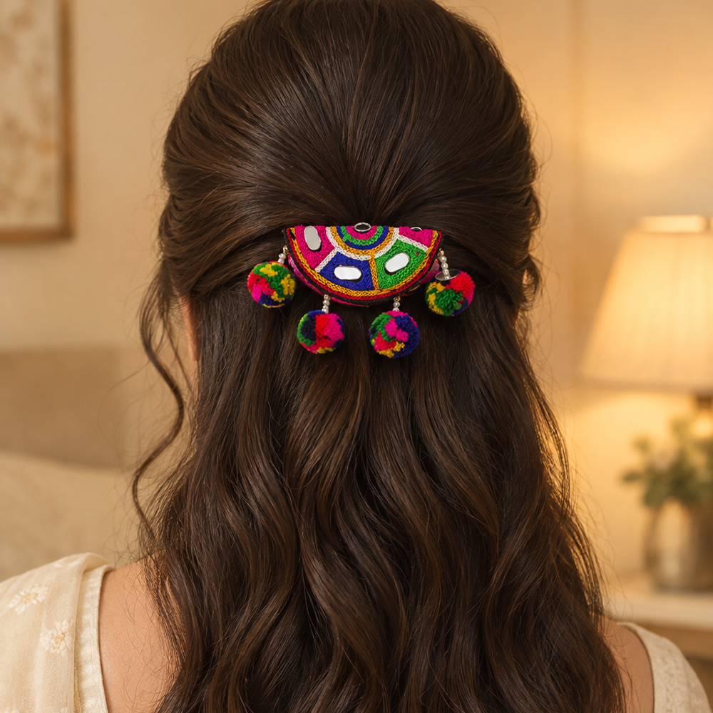 The99Jewel Garba Special Colourful Mirror & Shell Hair Clip for Women