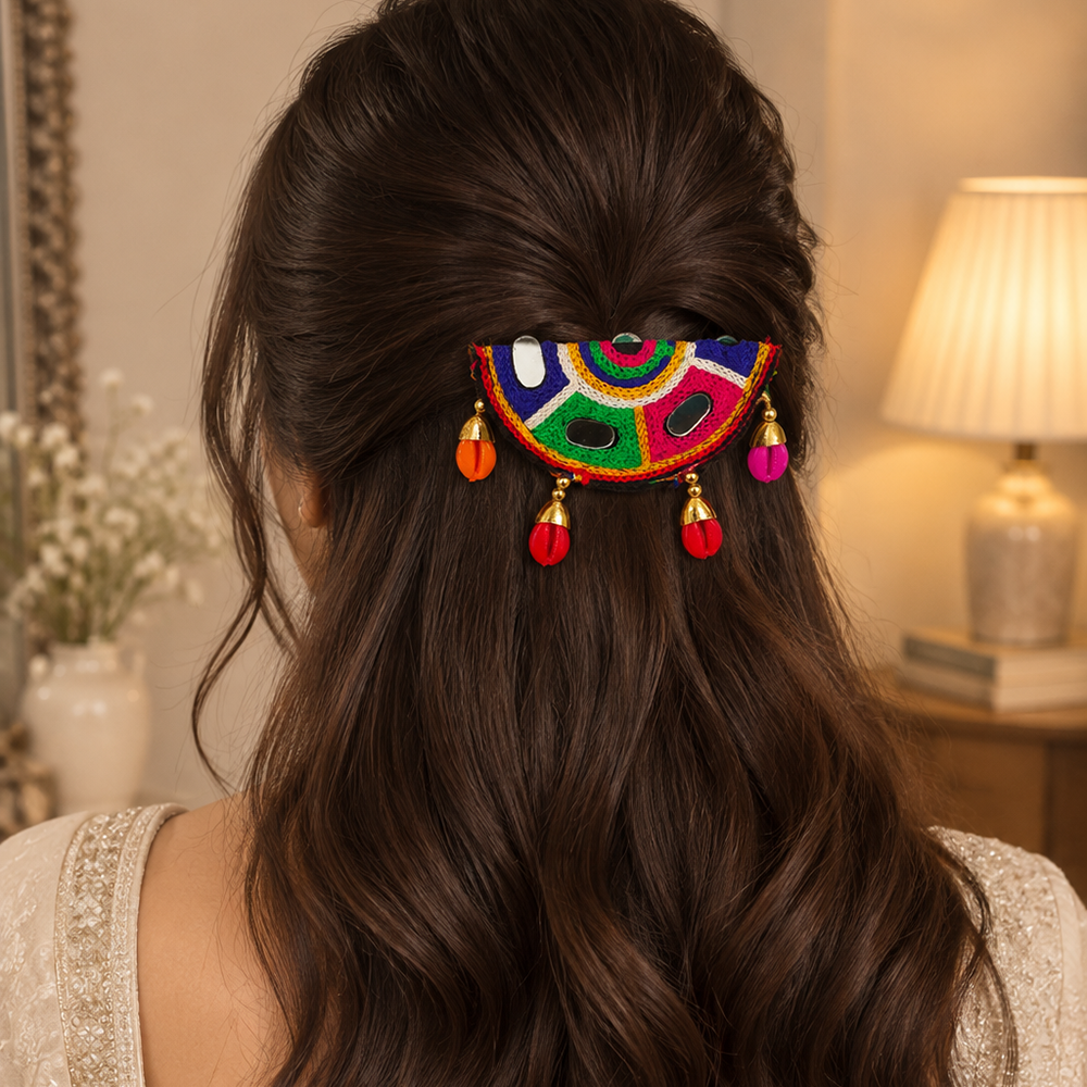 The99Jewel Garba Special Colourful Mirror & Charm Hair Clip for Women