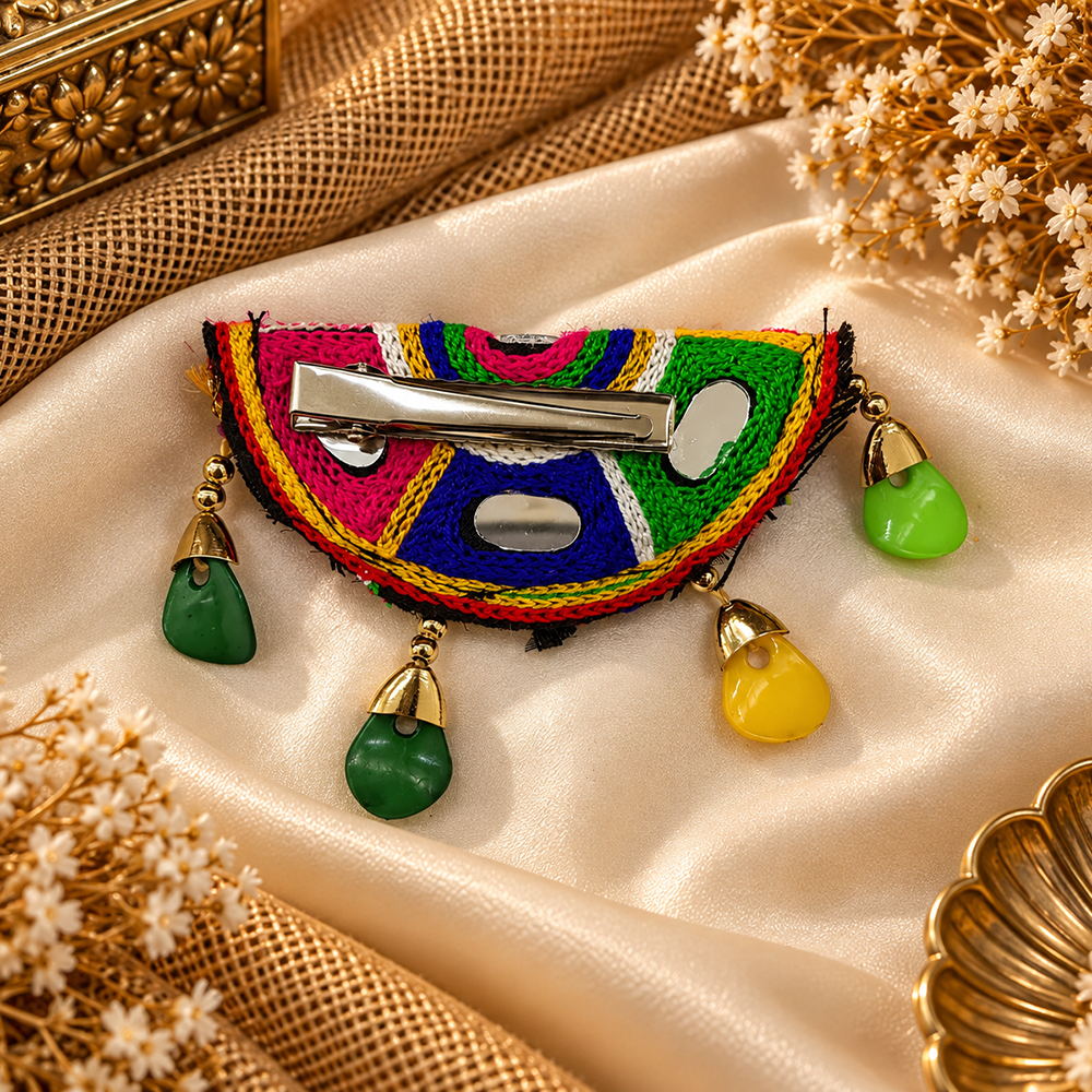 The99Jewel Garba Special Colourful Mirror & Shell Hair Clip for Women