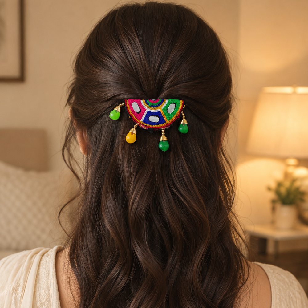 The99Jewel Garba Special Colourful Mirror & Shell Hair Clip for Women