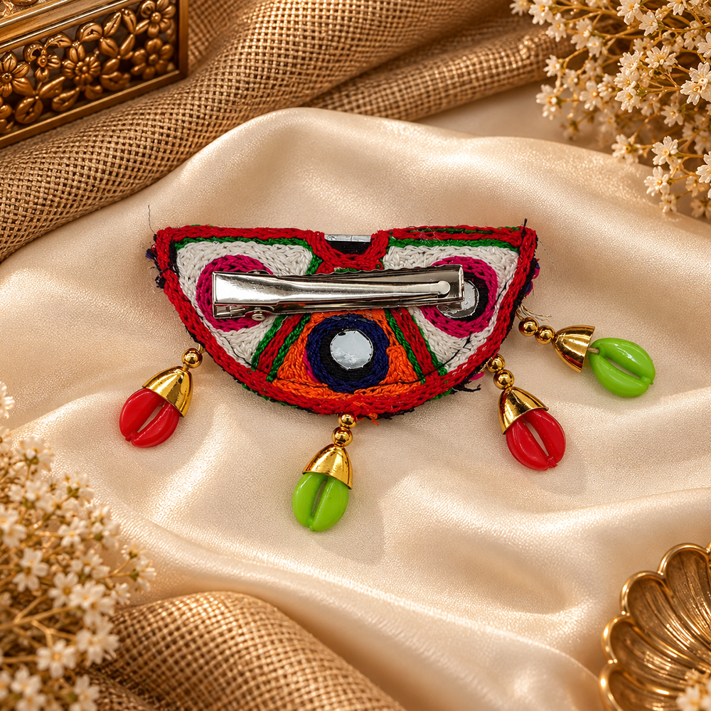 The99Jewel Garba Special Colourful Mirror & Shell Hair Clip for Women