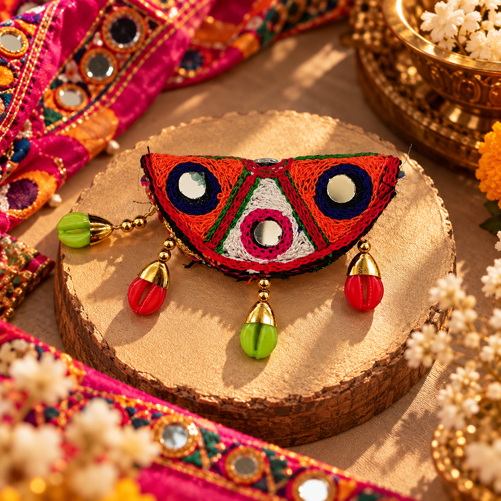 The99Jewel Garba Special Colourful Mirror & Shell Hair Clip for Women