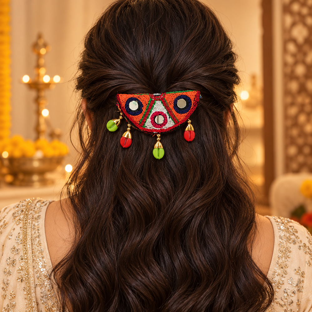 The99Jewel Garba Special Colourful Mirror & Shell Hair Clip for Women