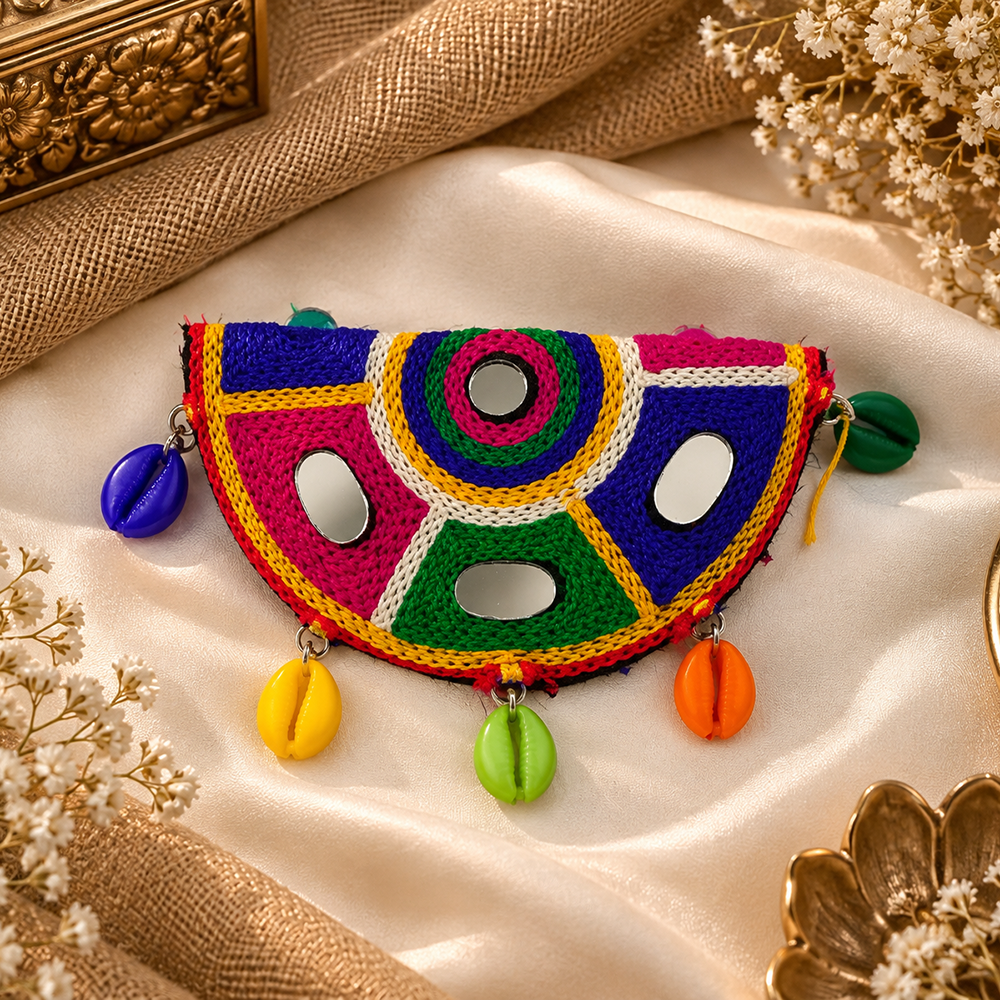 The99Jewel Garba Special Colourful Mirror & Pom Pom Shell Hair Clip for Women