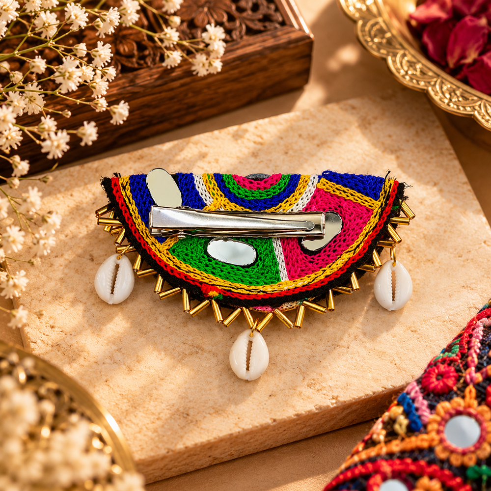 The99Jewel Garba Special Colourful Mirror & Shell Hair Clip for Women