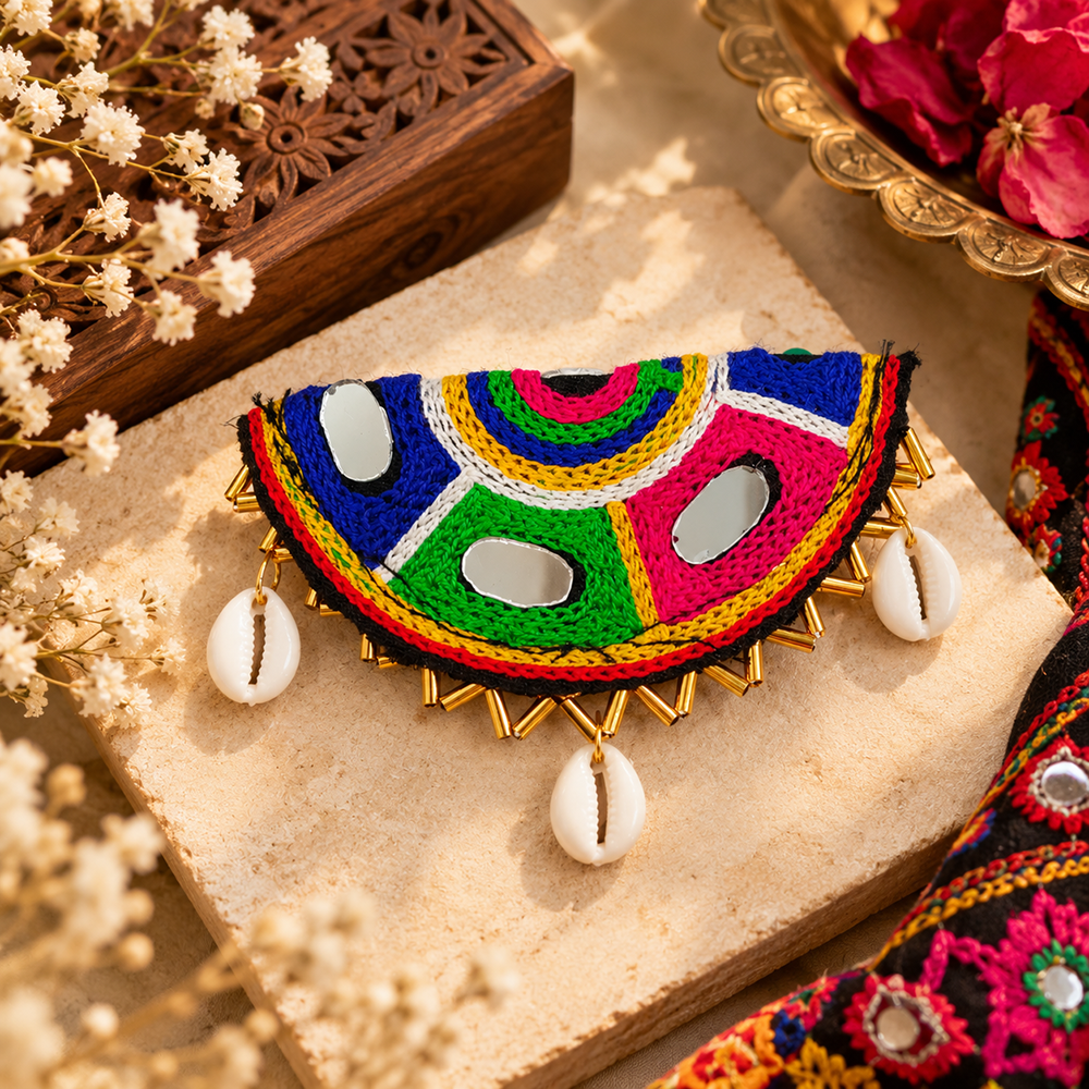 The99Jewel Garba Special Colourful Mirror & Shell Hair Clip for Women