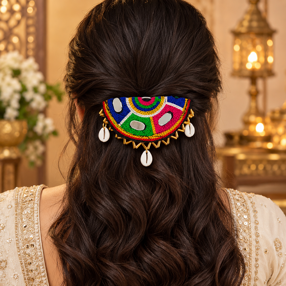 The99Jewel Garba Special Colourful Mirror & Shell Hair Clip for Women