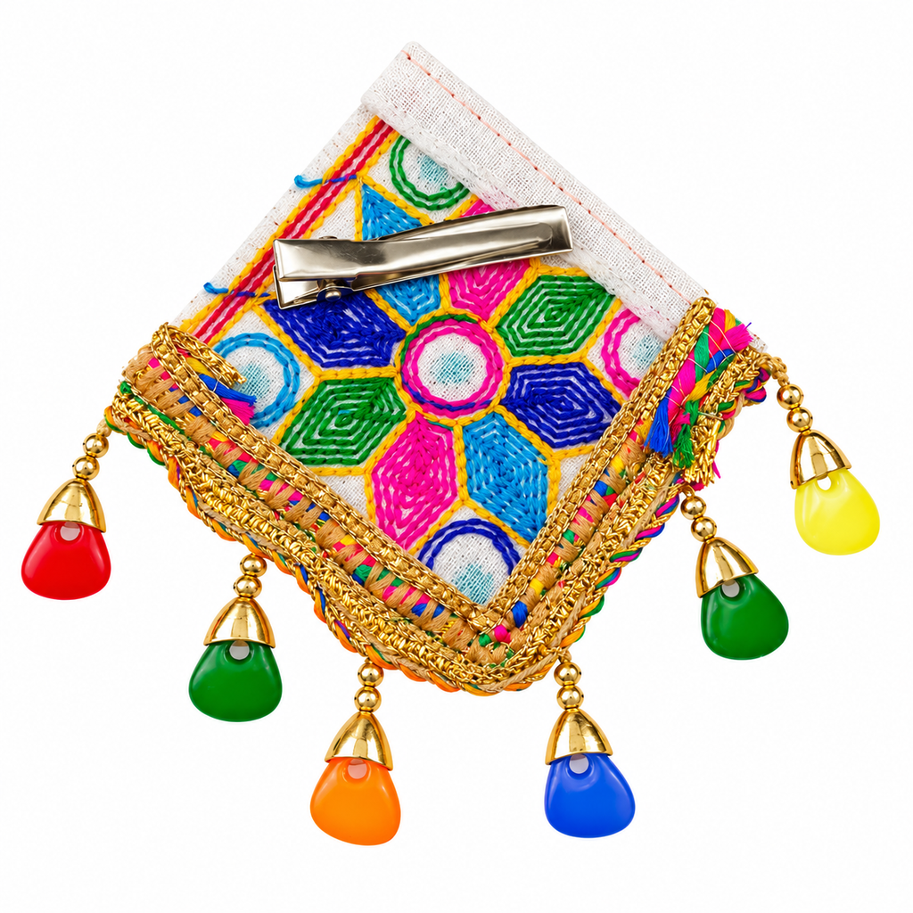 The99Jewel Garba Special Colourful Mirror & Charm Hair Clip for Women