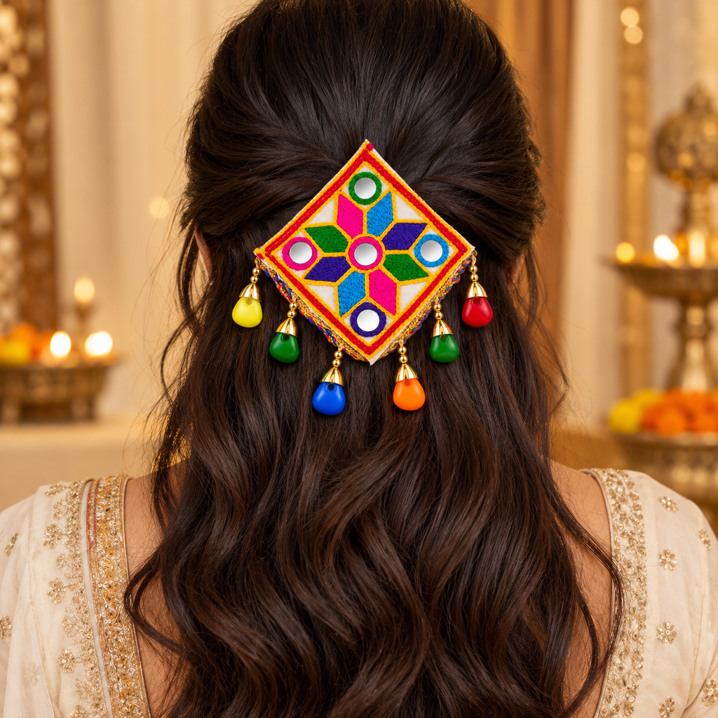 The99Jewel Garba Special Colourful Mirror & Charm Hair Clip for Women