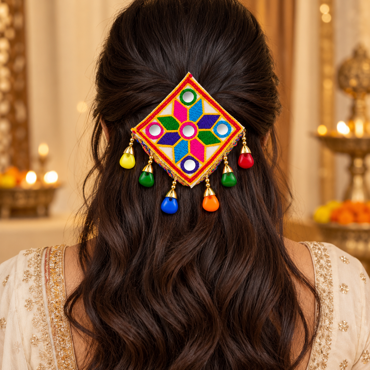 The99Jewel Garba Special Colourful Mirror & Charm Hair Clip for Women