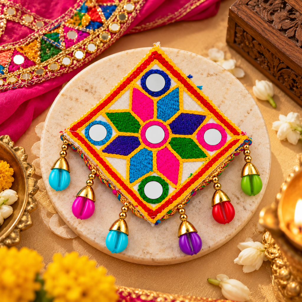 The99Jewel Garba Special Colourful Mirror & Shell Hair Clip for Women