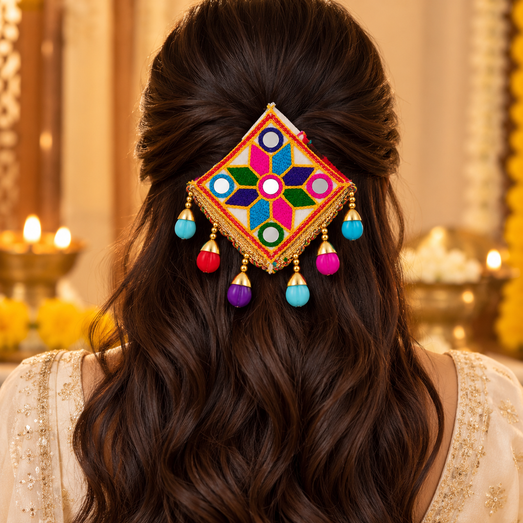 The99Jewel Garba Special Colourful Mirror & Shell Hair Clip for Women