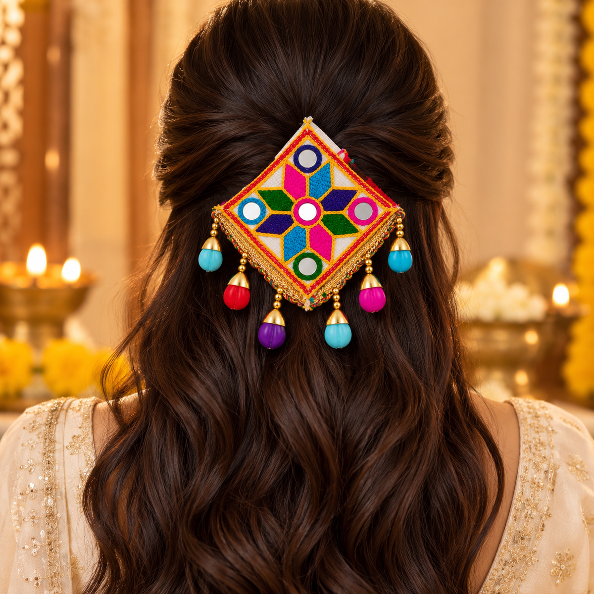 The99Jewel Garba Special Colourful Mirror & Shell Hair Clip for Women