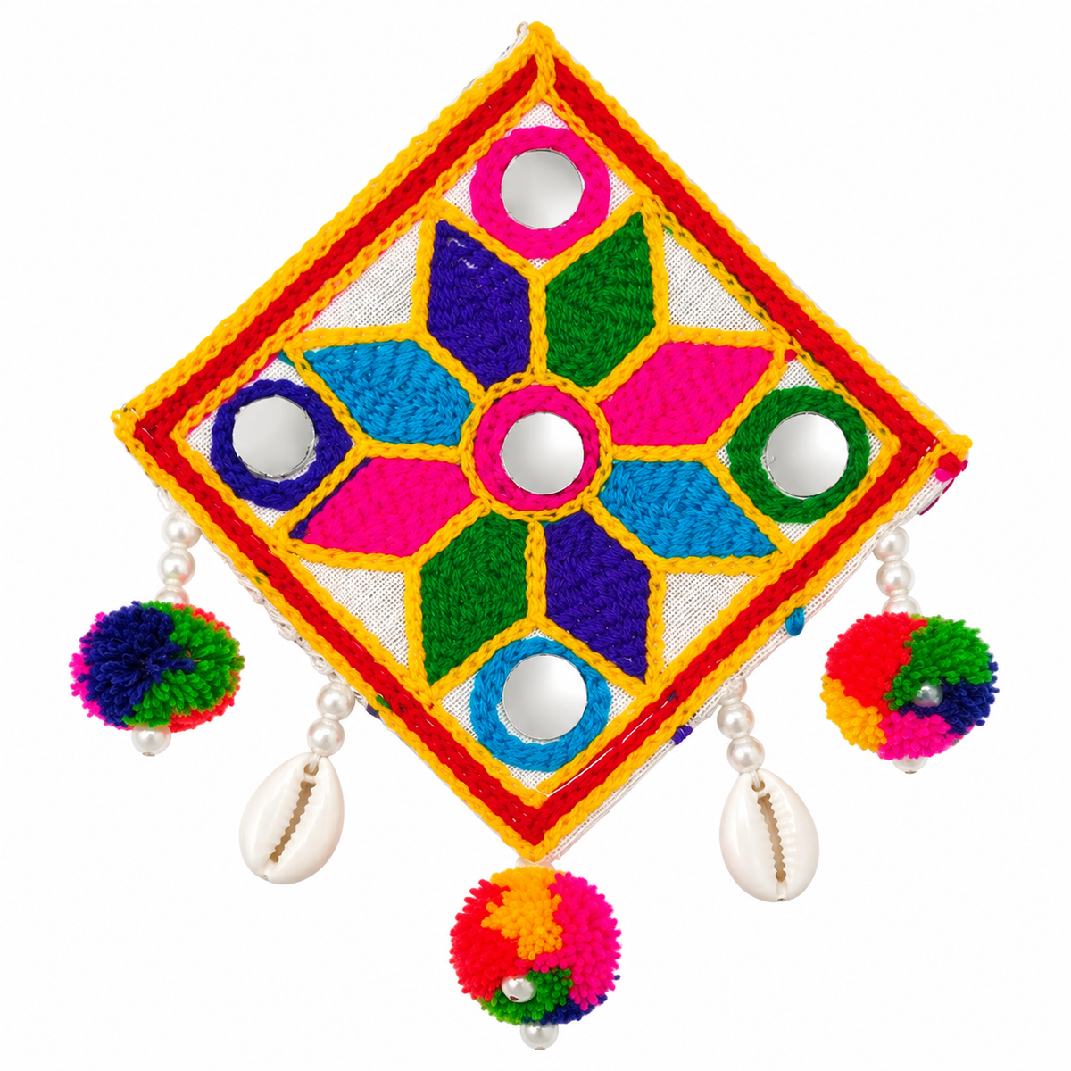 The99Jewel Garba Special Colourful Mirror & Pompom Shell Hair Clip for Women