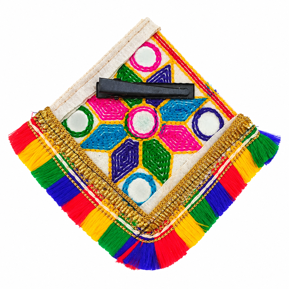 The99Jewel Garba Special Colourful Mirror & Colorful Tassel Hair Clip for Women
