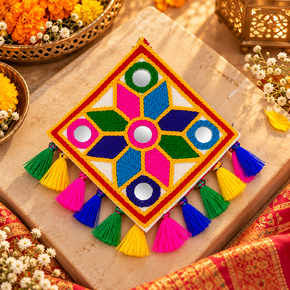 The99Jewel Garba Special Colourful Mirror & Colorful Tassel Hair Clip for Women