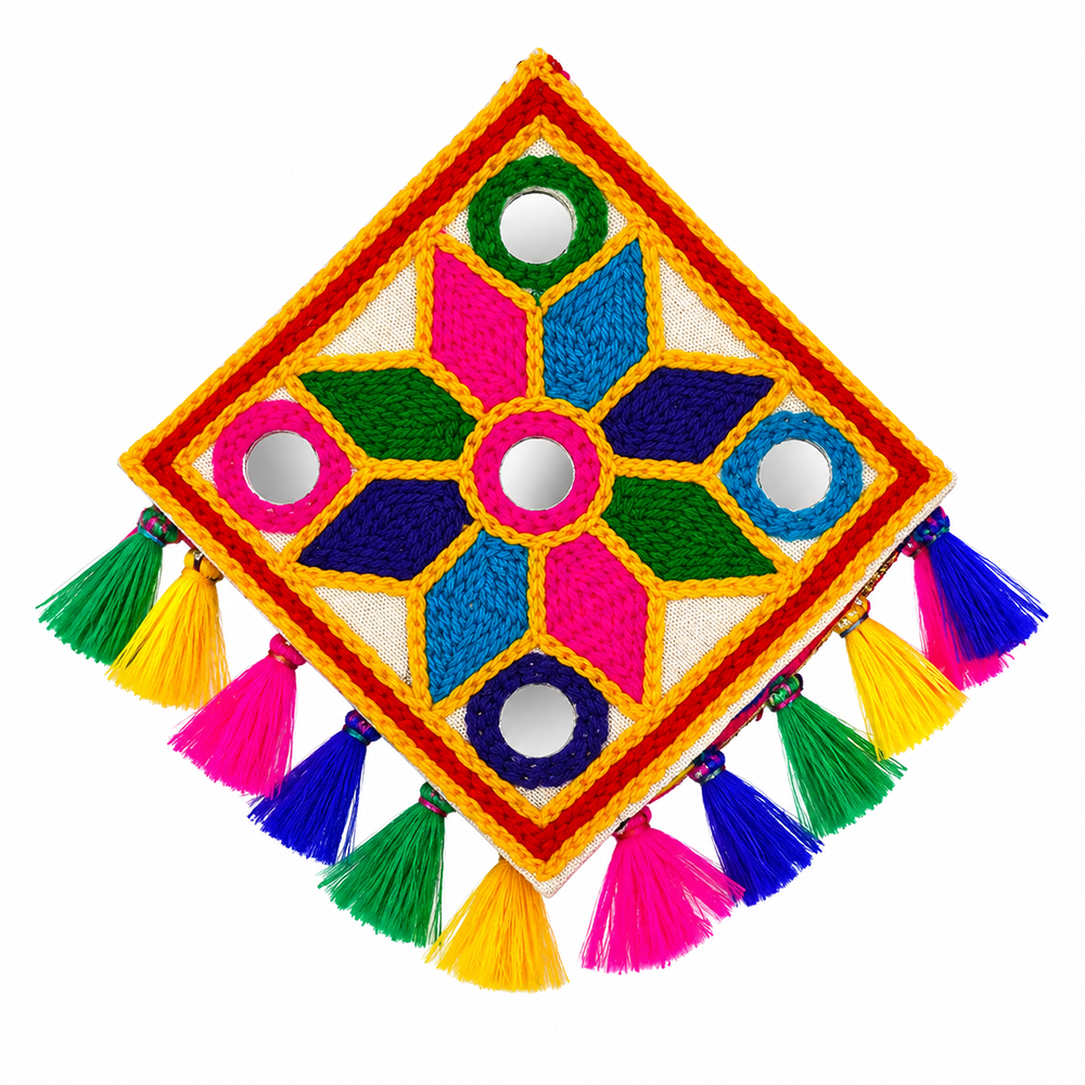 The99Jewel Garba Special Colourful Mirror & Colorful Tassel Hair Clip for Women