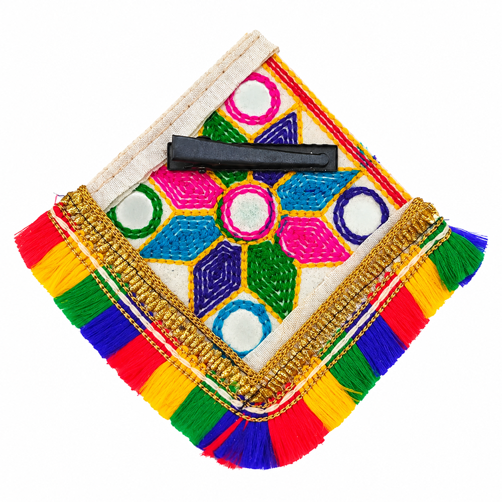 The99Jewel Garba Special Colourful Mirror & Colorful Tassel Hair Clip for Women